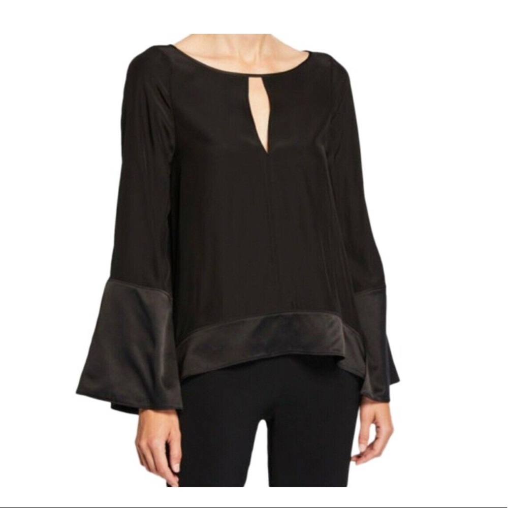 NWT cinq à sept Maia Keyhole Satin Top - Black XS